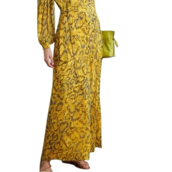 DVF Carter Yellow Snakeskin Belted Maxi Dress Medium - Picture 7 of 14